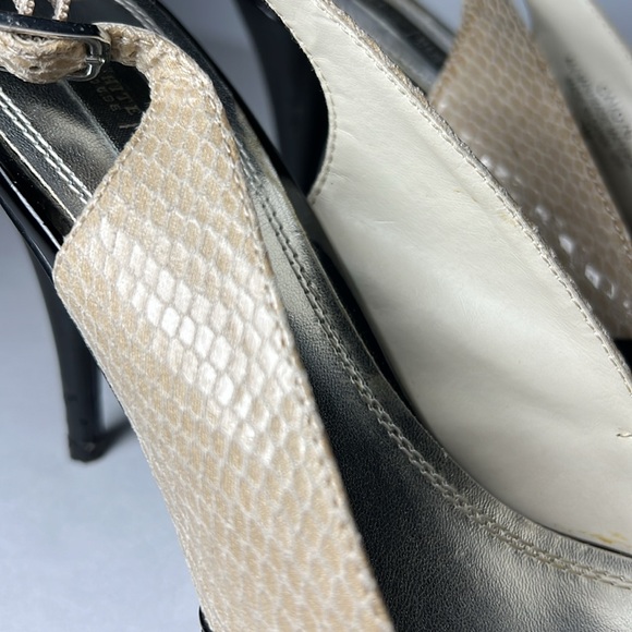 White House Black Market Faux Reptile Skin black & tan high heel shoes size 7 M - Picture 3 of 6